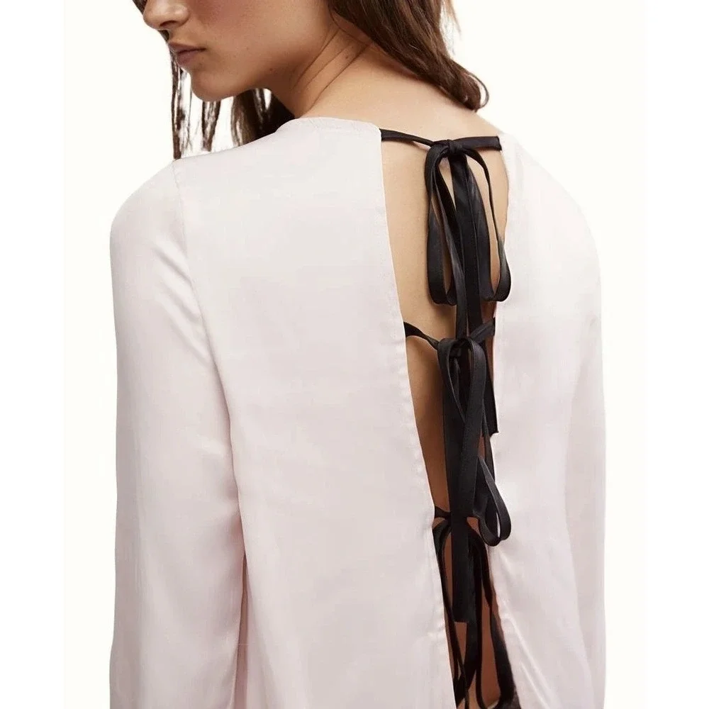 Free People Arabella Blouse Tie Back Pink Sz XS NWT Romantic Coquette Balletcore